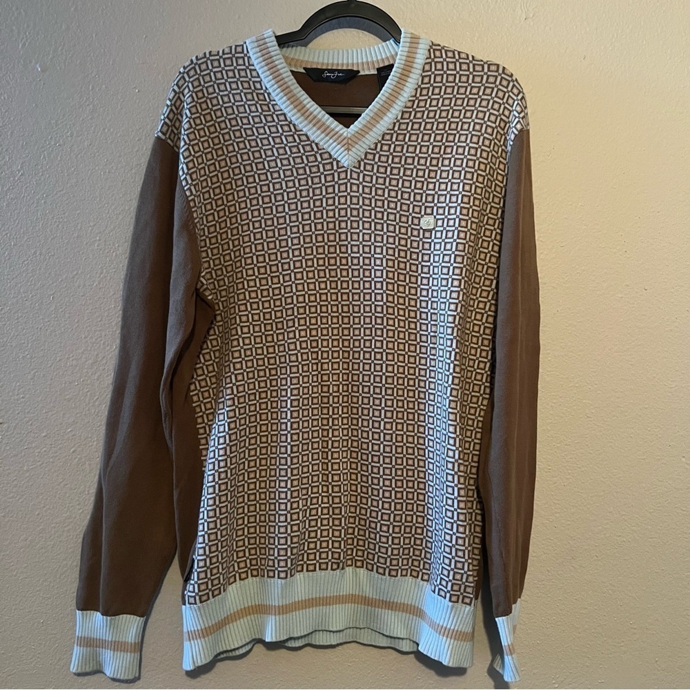 Sean John Sweater Vintage 90s Mens Size Large XL Brown Light Green Cotton